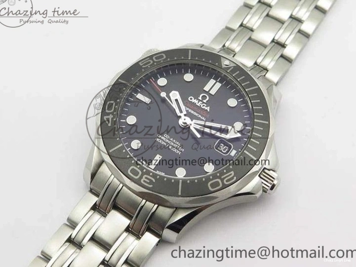 0816 Flexible Seamaster 300M SS OMF 1:1 Best Edition Black Dial Matt Black Ceramic Bezel On SS Bracelet A 8147